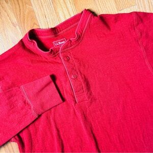 LL Bean Mens Med Long Sleeve Wool Blend Henley Shirt in Red Made in Canada